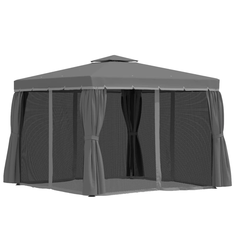 Best 3 x 3(m) Patio Gazebo Canopy Garden Pavilion Tent Shelter Marquee with 2 Tier Water Repellent Roof, Mosquito Netting and Curtains, Aluminium Frame, Dark Grey - Image 7
