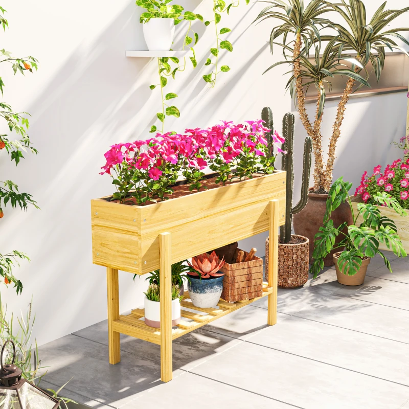 Best Wooden Raised Garden Bed, Elevated Planter Box with Bed Liner, Drainage Holes and Storage Shelf, Raised Planter for Vegetables, Flowers, Herbs, 100 x 30 x 71 cm, Natural Wood Finish - Image 8