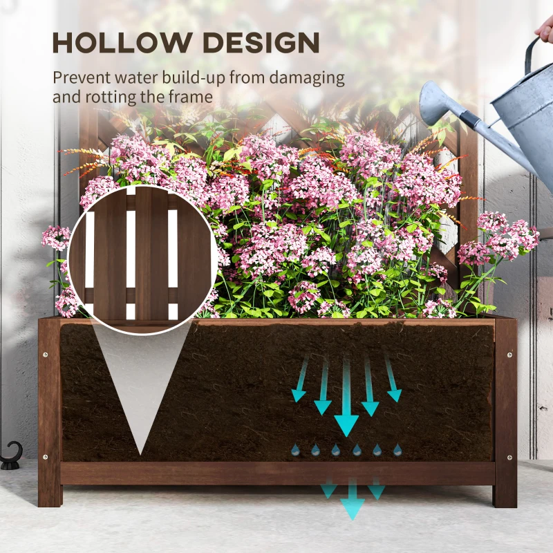 Best 53L Garden Wooden Planter Box with Trellis Free Standing Flower Raised Bed with Lattice for Climbing Plants, 76cm x 36cm x 170cm, Dark Brown - Image 6
