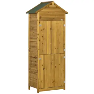Best Wooden Garden Storage Shed Utility Gardener Cabinet w/ 3 Shelves and 2 Door, 191.5cm x 79cm x 49cm, Natural wood effect