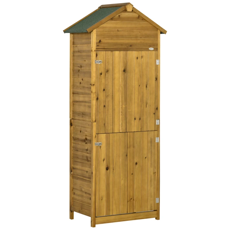 Best Wooden Garden Storage Shed Utility Gardener Cabinet w/ 3 Shelves and 2 Door, 191.5cm x 79cm x 49cm, Natural wood effect