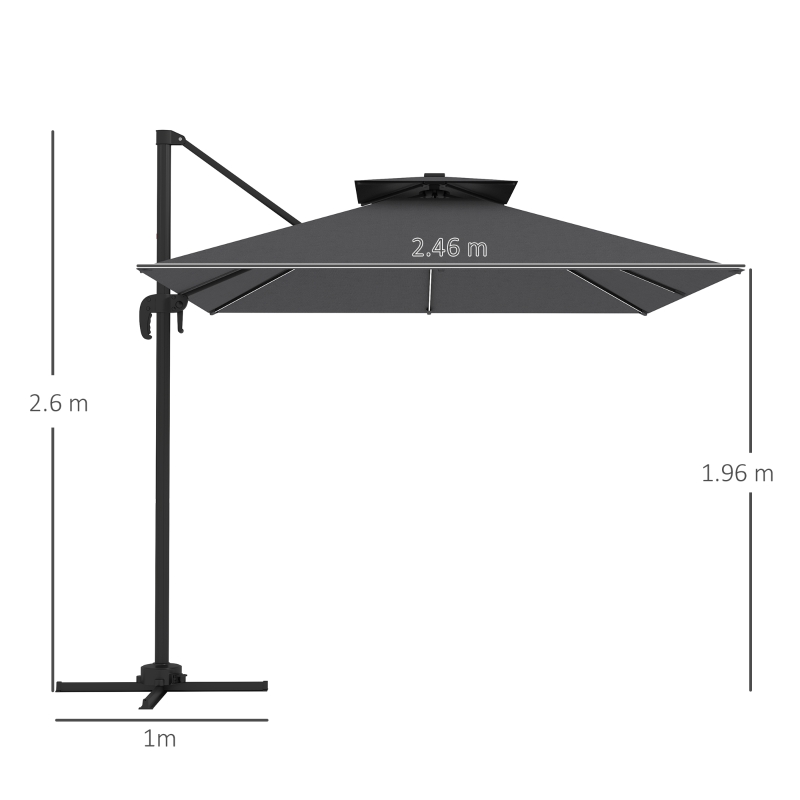 Best 2.5m Cantilever Parasol with Solar Powered LED Lights, 360° Rotation, Tilt Adjustment, Crank Handle, Dark Grey - Image 3