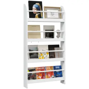 Best Hanging Wall File Holder, 4 Tier Desk Tidy Organiser, Paper Document Magazine Storage Rack with Wooden Baffles for Office Home, Accessories Supplies, White