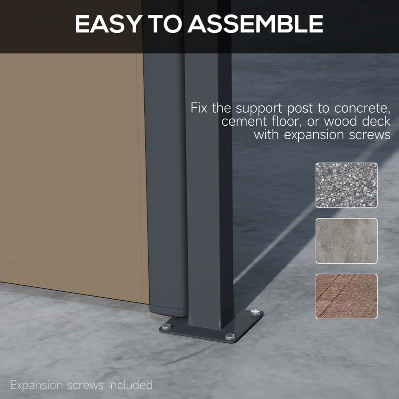 Best Retractable Side Awning, Outdoor Privacy Screen for Garden, Hot Tub, Balcony, Terrace, Pool, 400 x 180cm, Khaki - Image 6