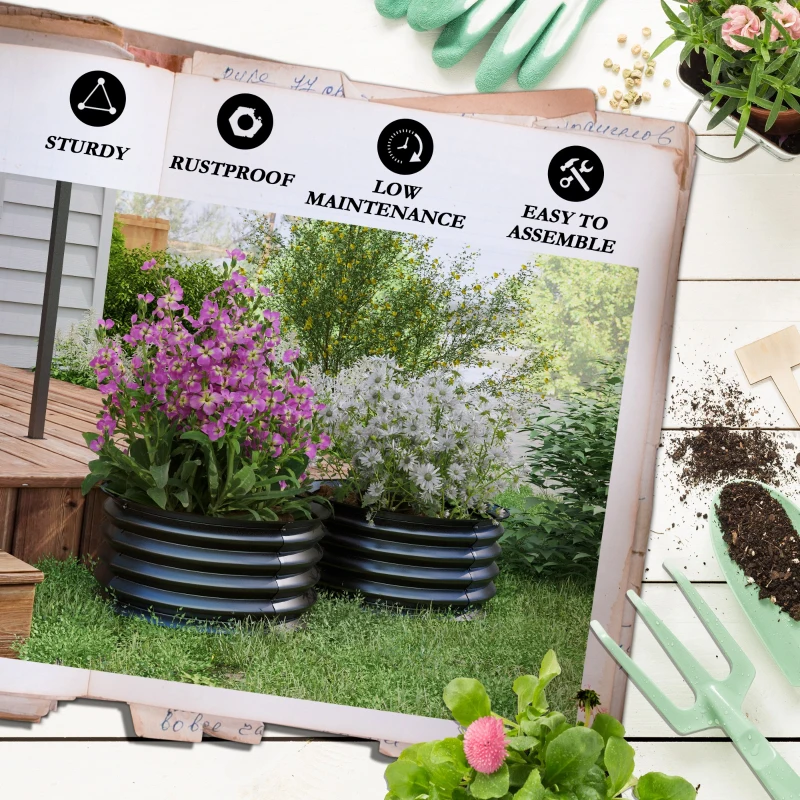 Best Set of 2 Raised Garden Bed, Metal Planter Box with Safety Edging, Easy-to-assemble Stock Tank, Dark Grey - Image 7