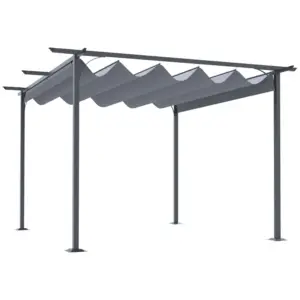 Best 3.5M X 3.5M Metal Pergola Gazebo Awning Retractable Canopy Outdoor Garden Sun Shade Shelter Marquee Party BBQ, Grey