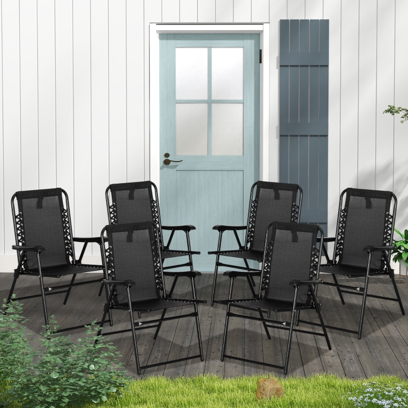 Best 6 Pcs Patio Folding Chair Set, Outdoor Portable Loungers for Camping Pool Beach Deck, Lawn w/ Armrest Steel Frame Black - Image 10