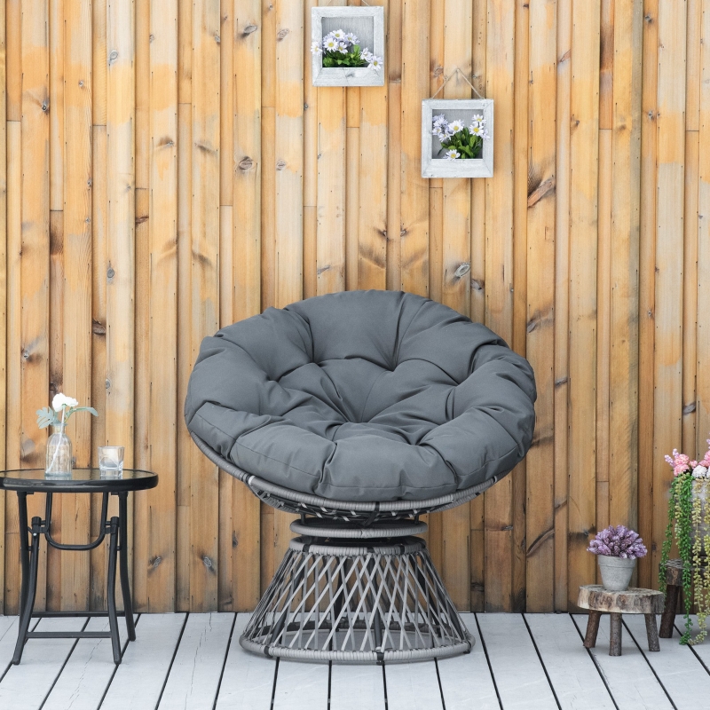 Best 360° Swivel Rattan Papasan Moon Bowl Chair Round Lounge Garden Wicker Basket Seat with Padded Cushion Oversized for Outdoor Indoor, Grey - Image 10