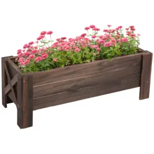 Best 58L Garden Raised Bed Planter Grow Containers for Outdoor Patio Plant Flower Vegetable Pot Fir Wood, 100 x 36.5 x 36 cm, Carbonized Colour