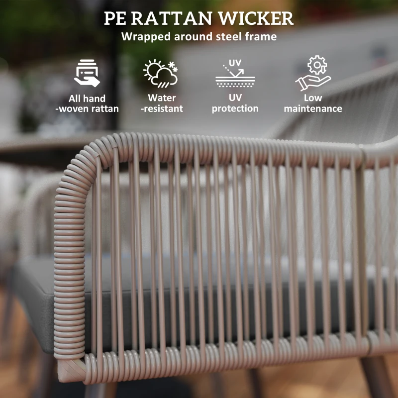 Best 4 Seater Rattan Dining Set, Rattan Garden Furniture Set with Parasol Hole, Outdoor Dining Table and Chairs Set with Cushions, Round Glass Top Table for Patio, Balcony, Light Brown - Image 4