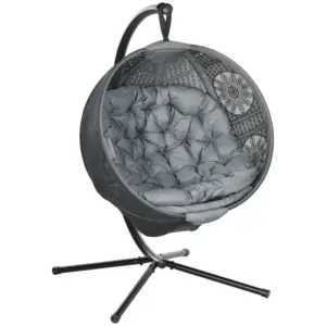 Best Round Egg Basket Chair, with Steel Stand, Charcoal Grey