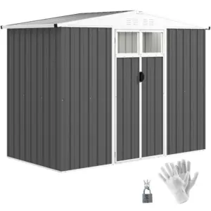 Best 8 x 4 ft Metal Garden Shed, Garden Storage Shed with Window, 4 Vents and Lockable Door, Waterproof Galvanised Steel Tool Storage Shed, Dark Grey