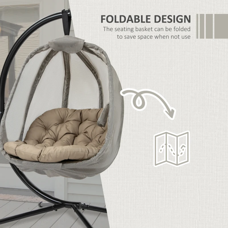 Best Hanging Egg Chair, Folding Texteline Swing Hammock with Side Pocket, Cushion and Stand for Indoor Outdoor, Patio Garden Furniture, Khaki - Image 5