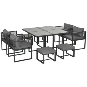 Best Nine-Piece Aluminium Garden Set, with Glass-Top Table - Grey