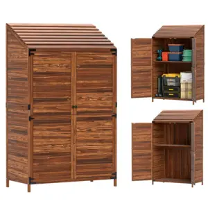 Best 59 x 103.5 cm Two-Tier Wooden Garden Shed - Brown