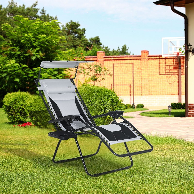 Best Zero Gravity Lounger Chair, Folding Reclining Patio Chair with Shade Cover, Padded Seat, Cup Holder, Soft Cushion and Headrest for Poolside, Camping, Grey - Image 13