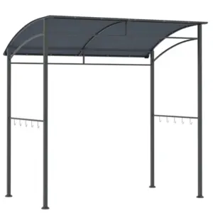Best 2.2 x 1.5 m BBQ Grill Gazebo Tent, Garden Grill with Metal Frame, Curved Canopy and 10 Hooks, Outdoor Sun Shade, Grey