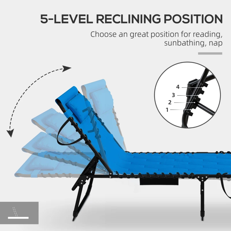 Best Padded Sun Lounger, with Five-Position Reclining Back - Blue - Image 6