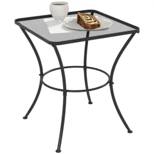 Best 60cm Square Garden Table, Outdoor Metal Bistro Side Desk with Mesh Top, Black