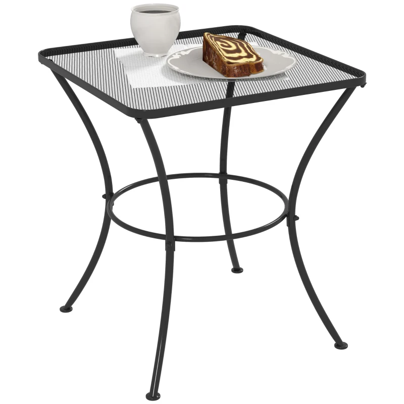 Best 60cm Square Garden Table, Outdoor Metal Bistro Side Desk with Mesh Top, Black