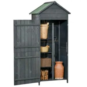 Best Garden Shed 4-Tier Wooden Garden Outdoor Shed 3 Shelves Utility Gardener Cabinet Lockable 2 Doors - Grey