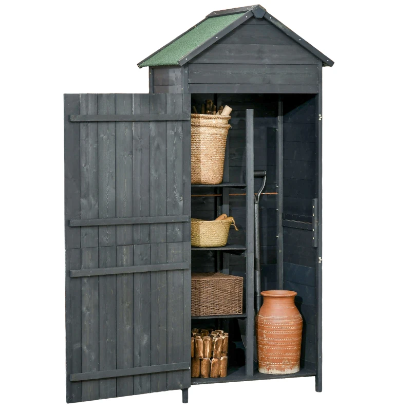 Best Garden Shed 4-Tier Wooden Garden Outdoor Shed 3 Shelves Utility Gardener Cabinet Lockable 2 Doors - Grey