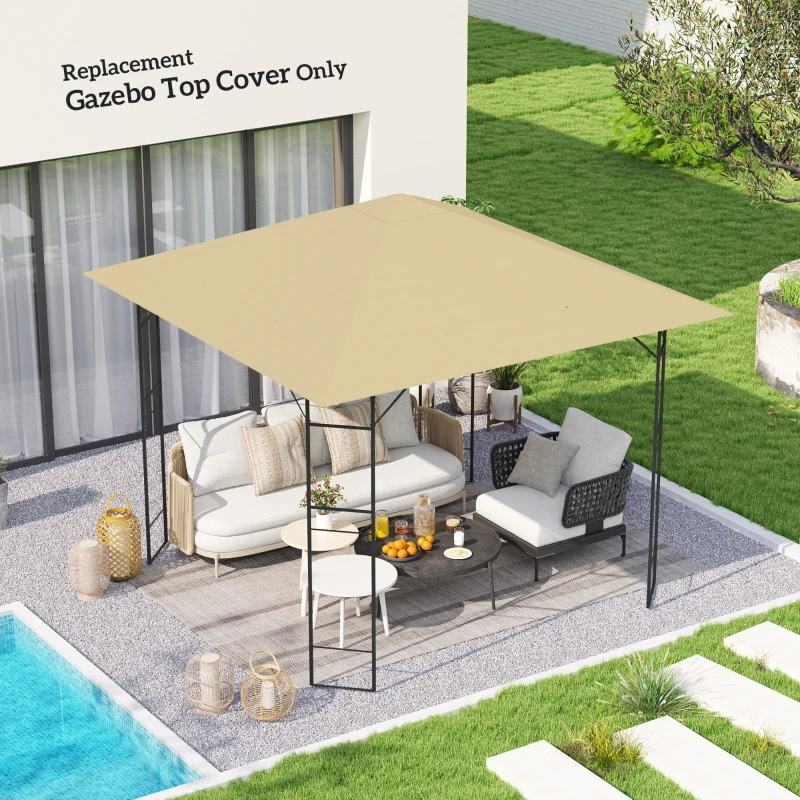 Best 3 x 3(m) Gazebo Canopy Replacement Cover, Garden Gazebo Roof Replacement with Drain Holes, Water Resistant PVC Coating, 370g/㎡, UPF30+, TOP COVER ONLY, Beige - Image 2