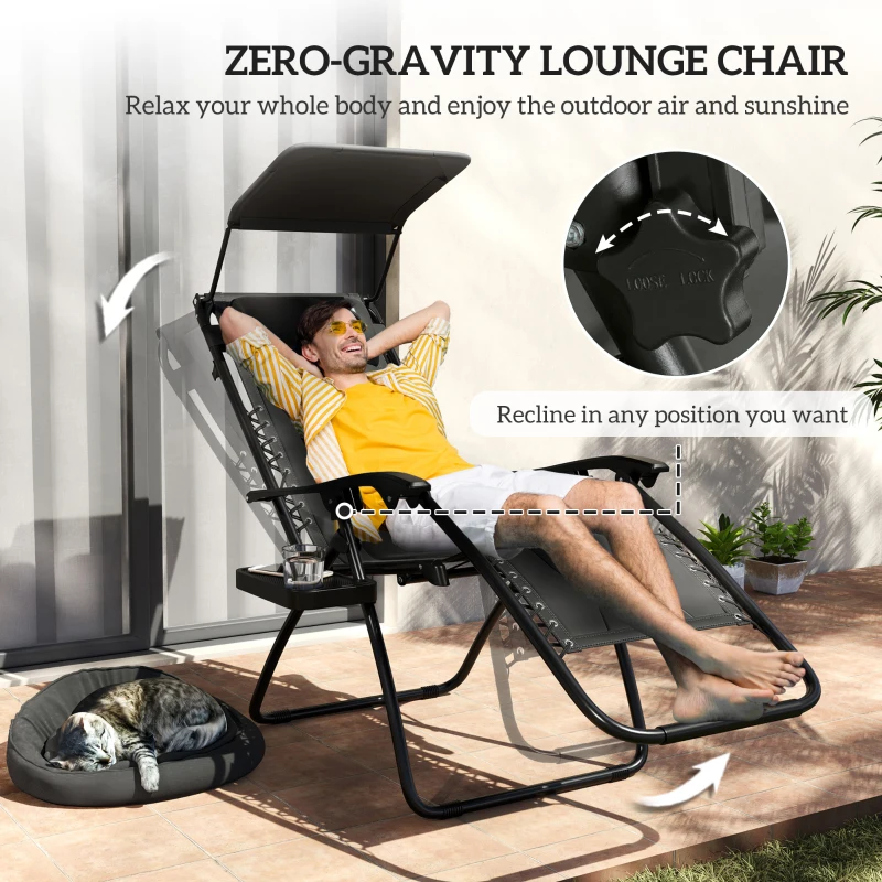 Best Zero Gravity Lounger Chair Set of 2, Folding Reclining Patio Chair with Shade Cover, Padded Seat, Cup Holder, Soft Cushion and Headrest for Poolside, Camping, Black - Image 4