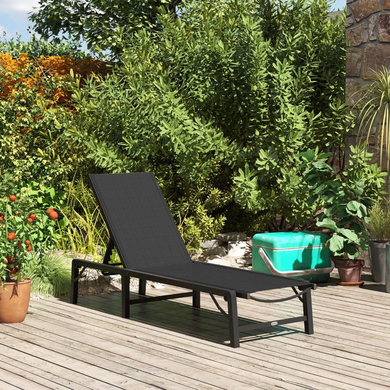 Best Folding Sun Lounger, 5-Position Adjustable Garden Chaise Lounge Sunbed, Steel Frame Reclining Chair for Beach, Porch, Patio, Camping, Black - Image 9