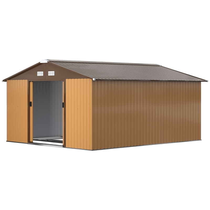 Best 13 x 11ft Metal Garden Shed, Outdoor Storage Tool House with Ventilation Slots, Foundation Kit and Lockable Double Doors, Light Brown - Image 11