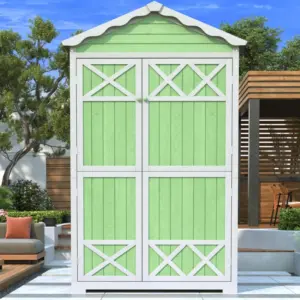 Weatherproof Fir Wood Tool House with Stable X Reinforcements, Eco-Friendly Outdoor Wooden Garden Storage Shed, 93L x 45W x 179H cm, Green