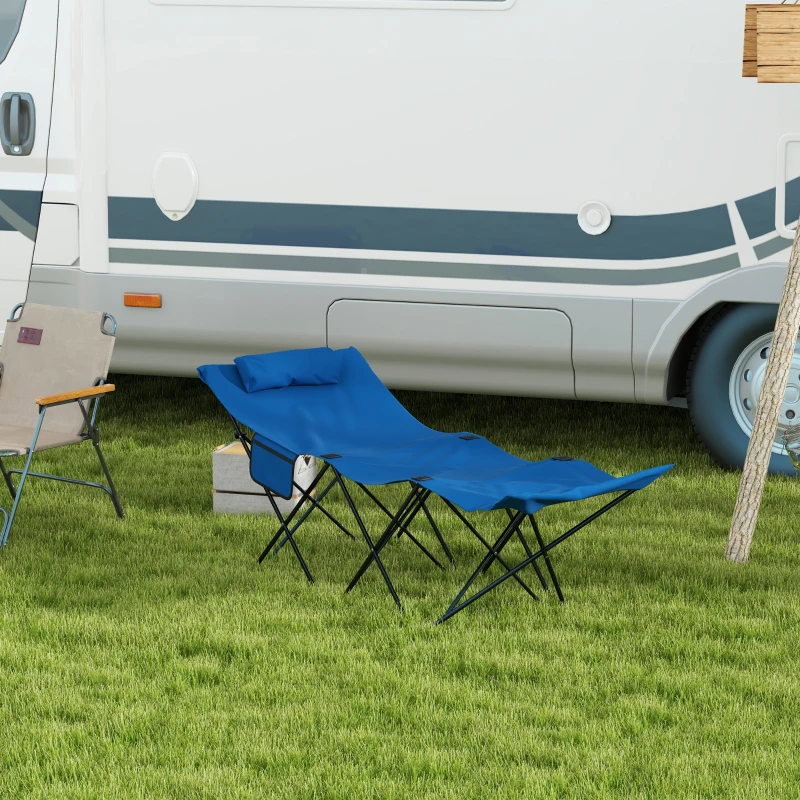 Best Foldable Sun Lounger, Outdoor Tanning Sun Lounger Chair with Side Pocket, Headrest, Oxford Seat, for Beach, Yard, Patio, Dark Blue - Image 2