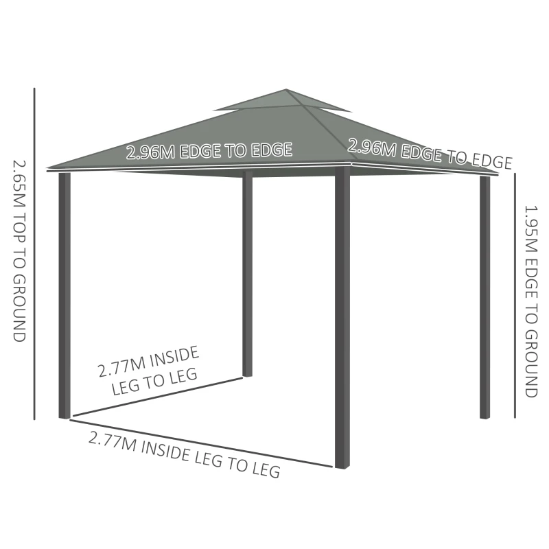 Best 3 x 3(m) Patio Gazebo Canopy Garden Pavilion Tent Shelter Marquee with 2 Tier Water Repellent Roof, Mosquito Netting and Curtains, Aluminium Frame, Dark Grey - Image 3