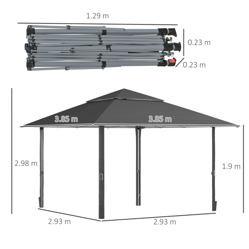 Best 4 x 4m Pop-up Gazebo Double Roof Canopy Tent with UV Proof, Roller Bag & Adjustable Legs Outdoor Party, Steel Frame, Dark Grey - Image 3