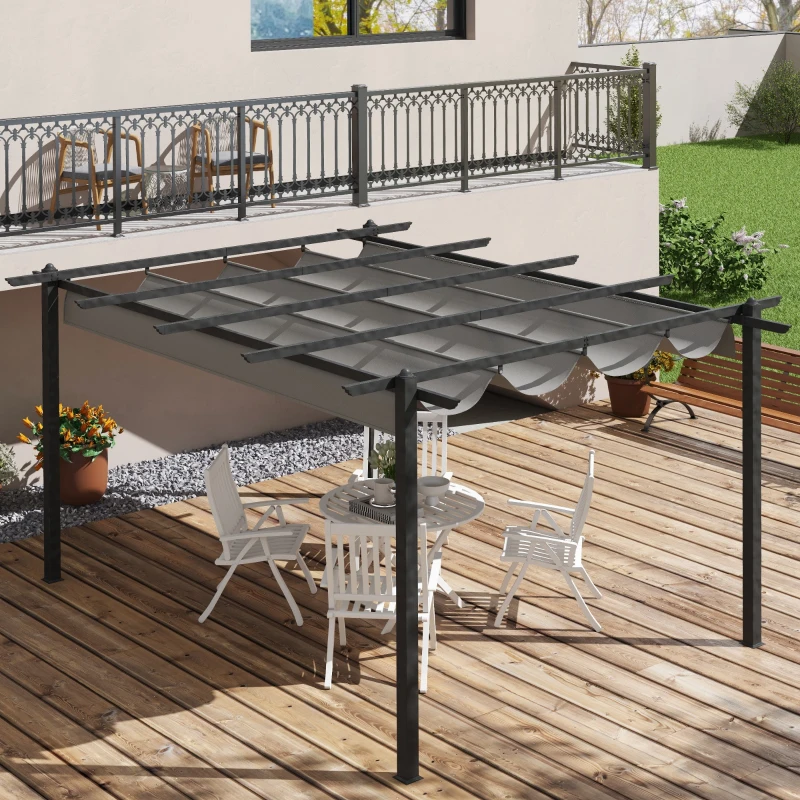 Best 4 x 3(m) Aluminium Pergola with Retractable Roof, Garden Gazebo Canopy Shelter for Outdoor, Patio, Grey - Image 8