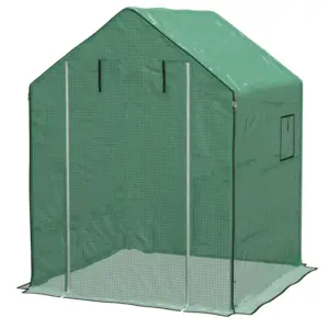 Best Greenhouse Cover Replacement Walk-in PE Hot House Cover with Roll-up Door and Windows, 140 x 143 x 190cm, Green