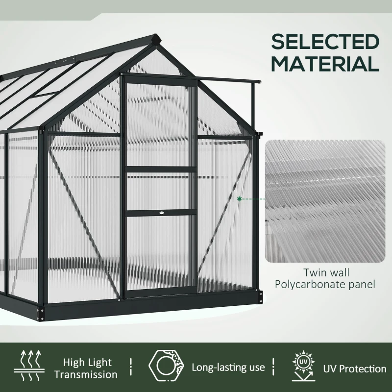 Best 6 x 10ft Polycarbonate Greenhouse, Large Walk-In Green House with Slide Door and Window, Garden Plants Grow House with Aluminium Frame and Foundation, Grey - Image 5