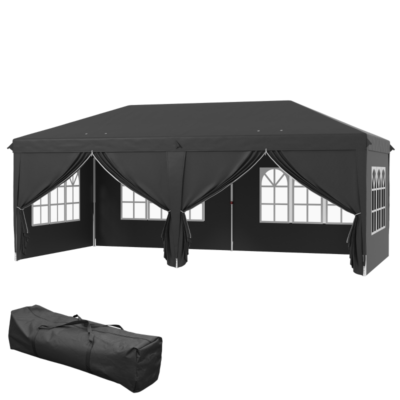 Best 3 x 6 m Pop Up Gazebo with Sides and Windows, Height Adjustable Wedding Camping Party Tent Canopy Marquee with Storage Bag for Garden, Event, Black - Image 11