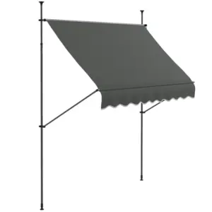 Best 2.5 x 1.2m Retractable Awning, Free Standing Patio Sun Shade Shelter, UV Resistant, for Window and Door, Dark Grey