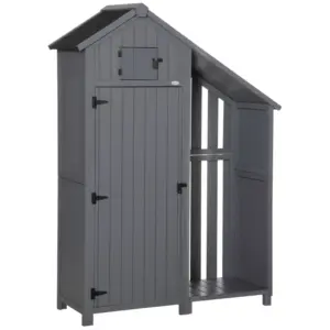 Best Garden Outdoor Storage Shed Outdoor Tool Shed with 3 Shelves and Tilt Roof, 129x51.5x180cm, Grey