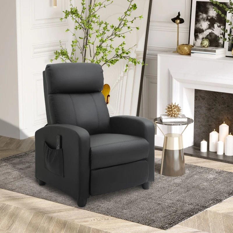 Best Recliner Armchair, Massage Faux Leather Push Back Reclining Chair with Adjustable Leg Rest, Side Pocket, for Home Living Room Theatre, Black - Image 2
