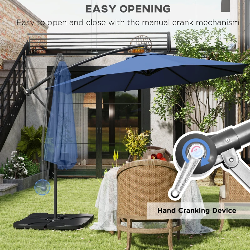 Best 3m Overhanging Parasol, with Base, Weights and Cover - Blue - Image 4