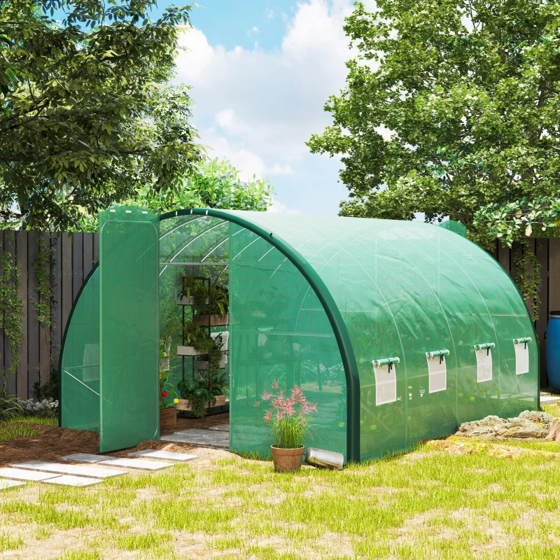Best 4 x 3(m) Polytunnel Greenhouse, with Windows and Doors - Green - Image 2