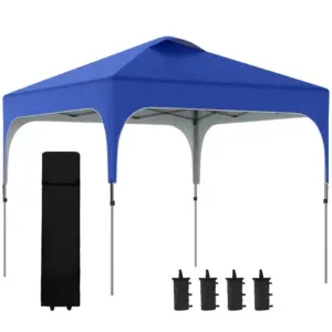 Best 3 x 3(M) Pop Up Gazebo, UPF 50+ Foldable Canopy Tent with Wheeled Carrybag, 4 Leg Weight Bags, Height Adjustable Marquee Shelter 1 person easy setup for Outdoor Garden Patio Party, Blue
