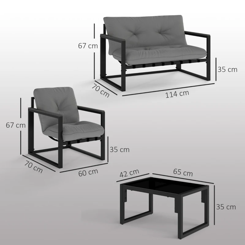 Best Garden Furniture Set, 4 Piece Indoor Outdoor Conservatory with Loveseat Sofa, Armchairs, Glass Top Coffee Table, Cushions for Balcony, Poolside, Patio, Dark Grey - Image 3
