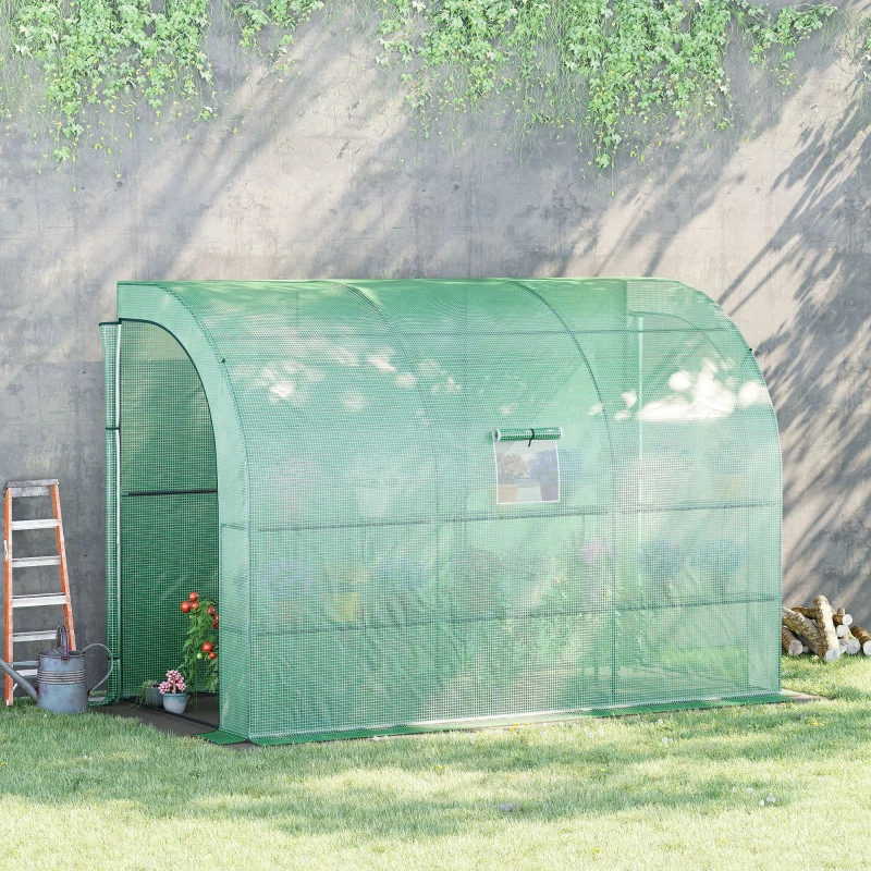Best Walk-In Lean to Greenhouse with Windows and Zippered Doors, 2 Tiers 6 Wired Shelves 300L x 150W x 213Hcm Green - Image 2
