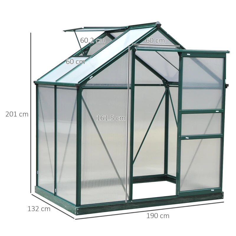 Best 6 x 4ft Polycarbonate Greenhouse, Large Walk-In Green House with Slide Door and Window, Garden Plants Grow House with Aluminium Frame and Foundation, Dark Green - Image 3