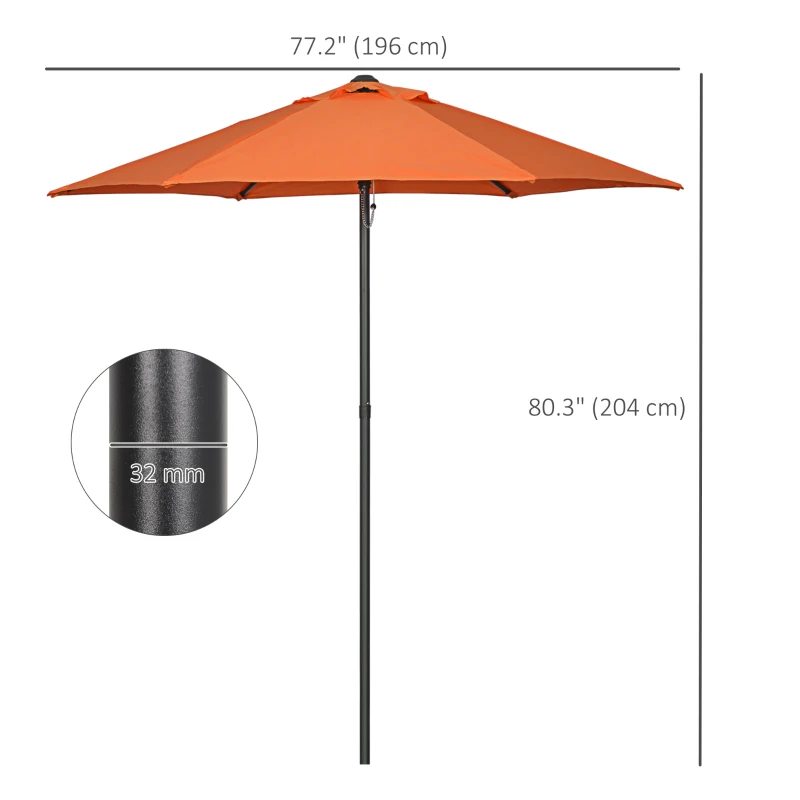 Best 2m Garden Parasol Umbrella, Outdoor Sun Shade with 6 Sturdy Ribs for Balcony, Bench, Garden, Orange - Image 3