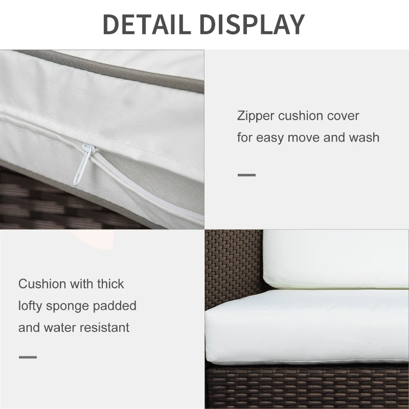 Best 3 Seater Rattan Sofa, All-Weather Wicker Weave Metal Frame Chair with Fire Resistant Cushion, Brown - Image 7