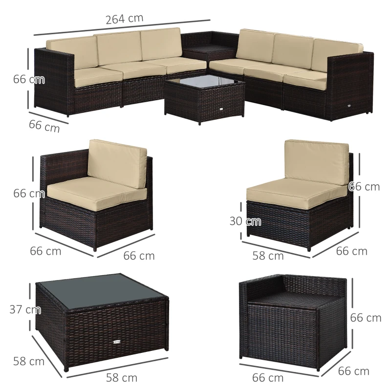 Best 6-Seater Rattan Sofa Furniture Set W/Cushions, Steel Frame-Brown - Image 3